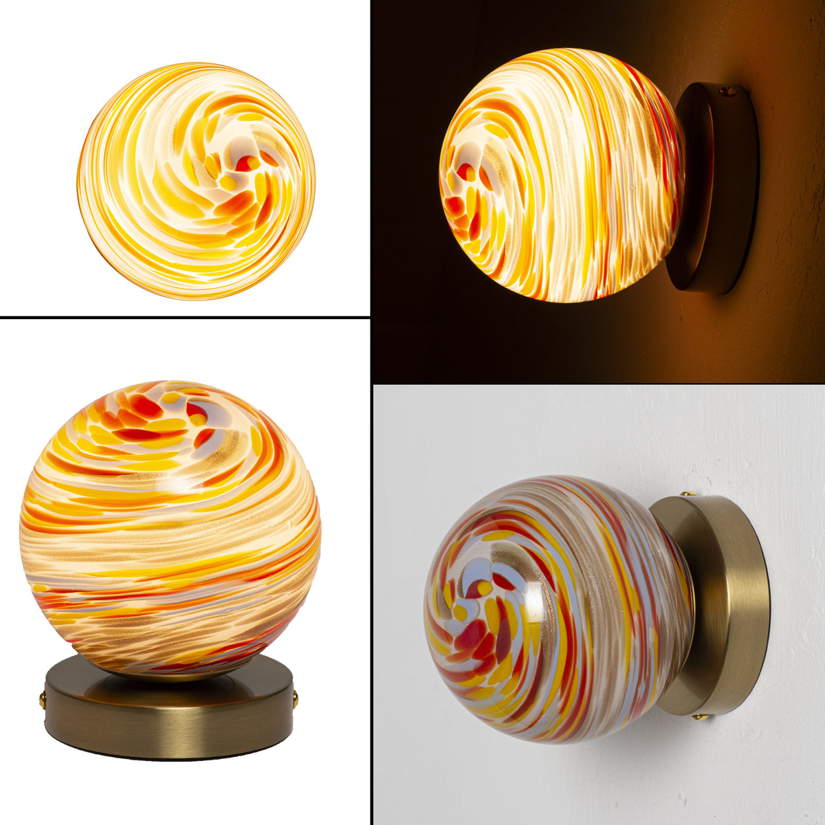 Swirl Glass Wall Sconce with Amber Art Glass Globe