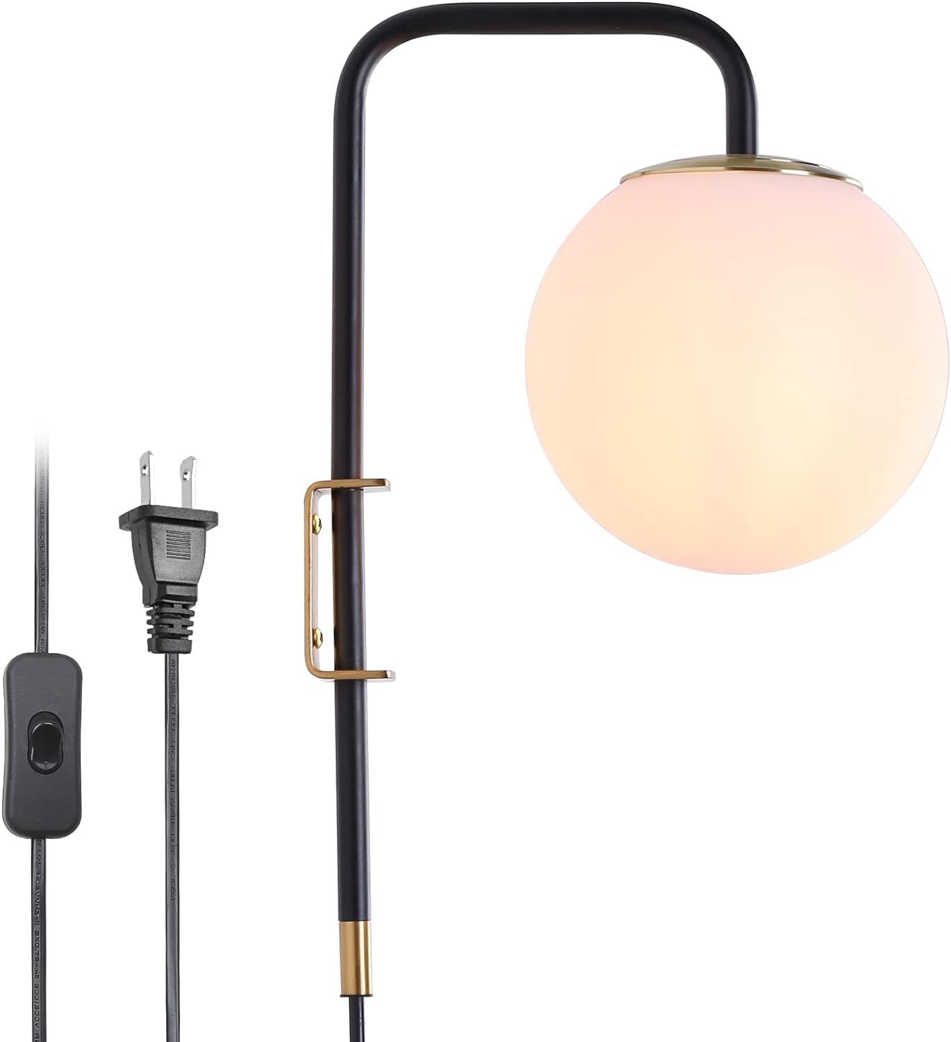 Opal Globe Plug-In Wall Sconce with Matte Black and Brass Finish