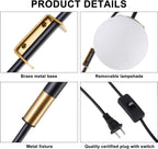 Opal Globe Plug-In Wall Sconce with Matte Black and Brass Finish