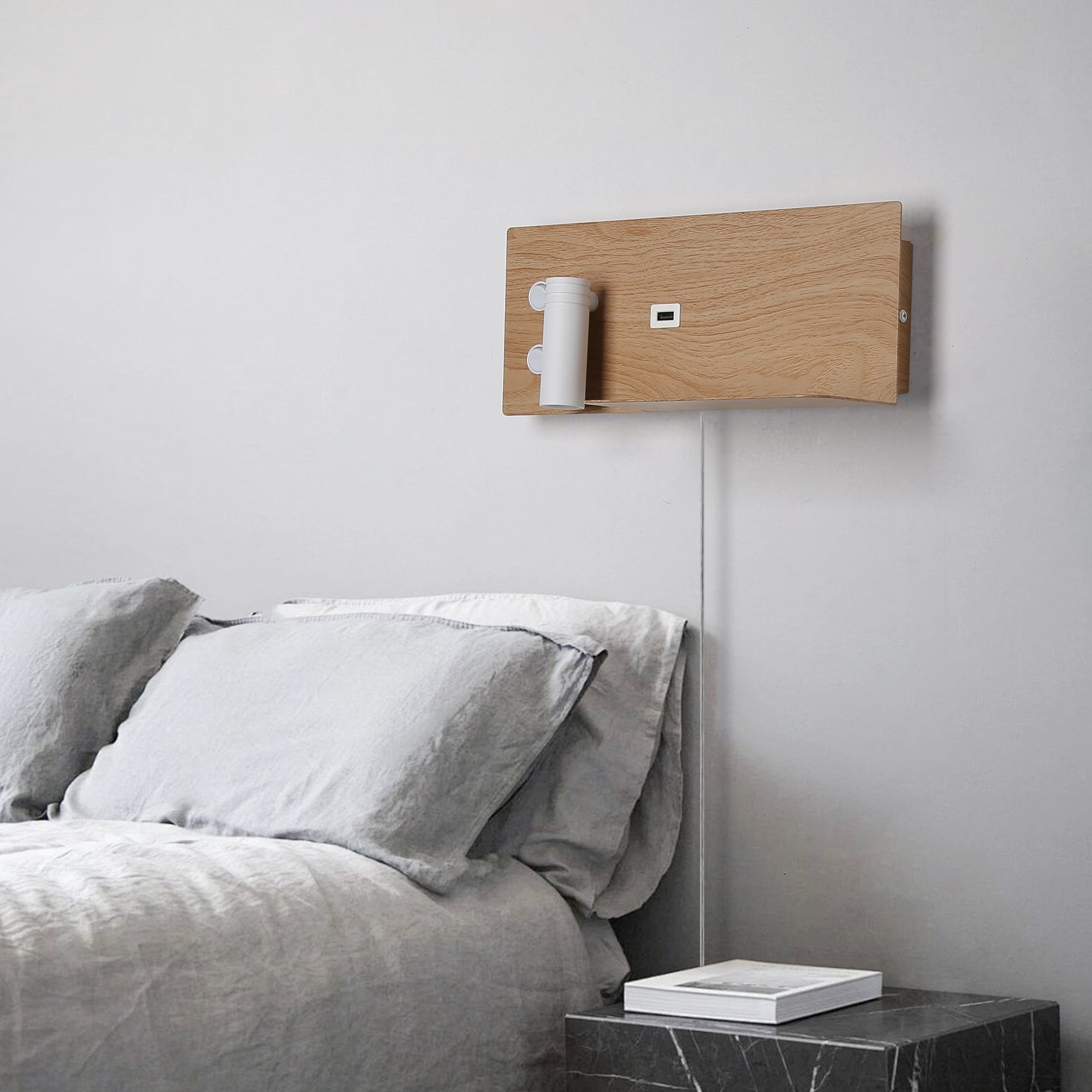 Bedside Shelf Wall Sconce with Adjustable LED Reading Light and USB Port