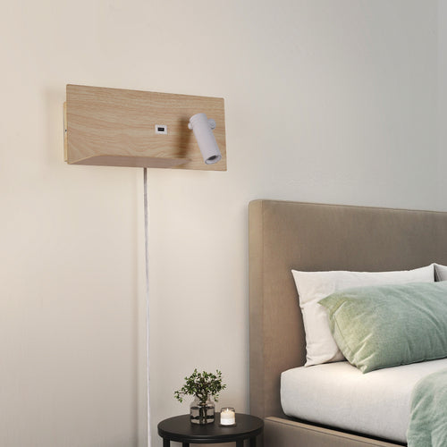 Bedside Shelf Wall Sconce with Adjustable LED Reading Light and USB Port