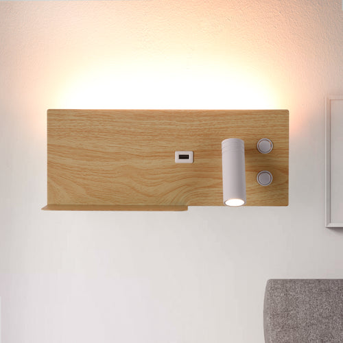 Bedside Shelf Wall Sconce with Adjustable LED Reading Light and USB Port