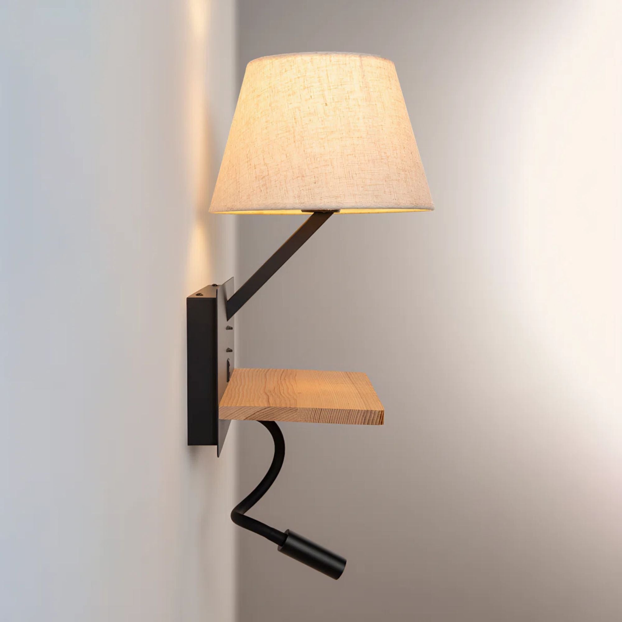 Dual-Light Bedside Shelf Wall Sconce with Reading Light and USB Ports
