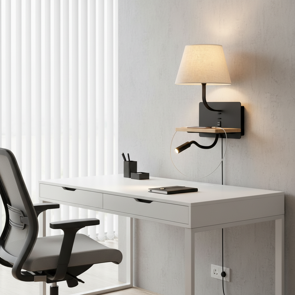 Dual-Light Bedside Shelf Wall Sconce with Reading Light and USB Ports