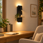 Black Bedside Wall Sconce with Dual Backlights and Charging