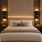 Black Bedside Wall Sconce with Dual Backlights and Charging