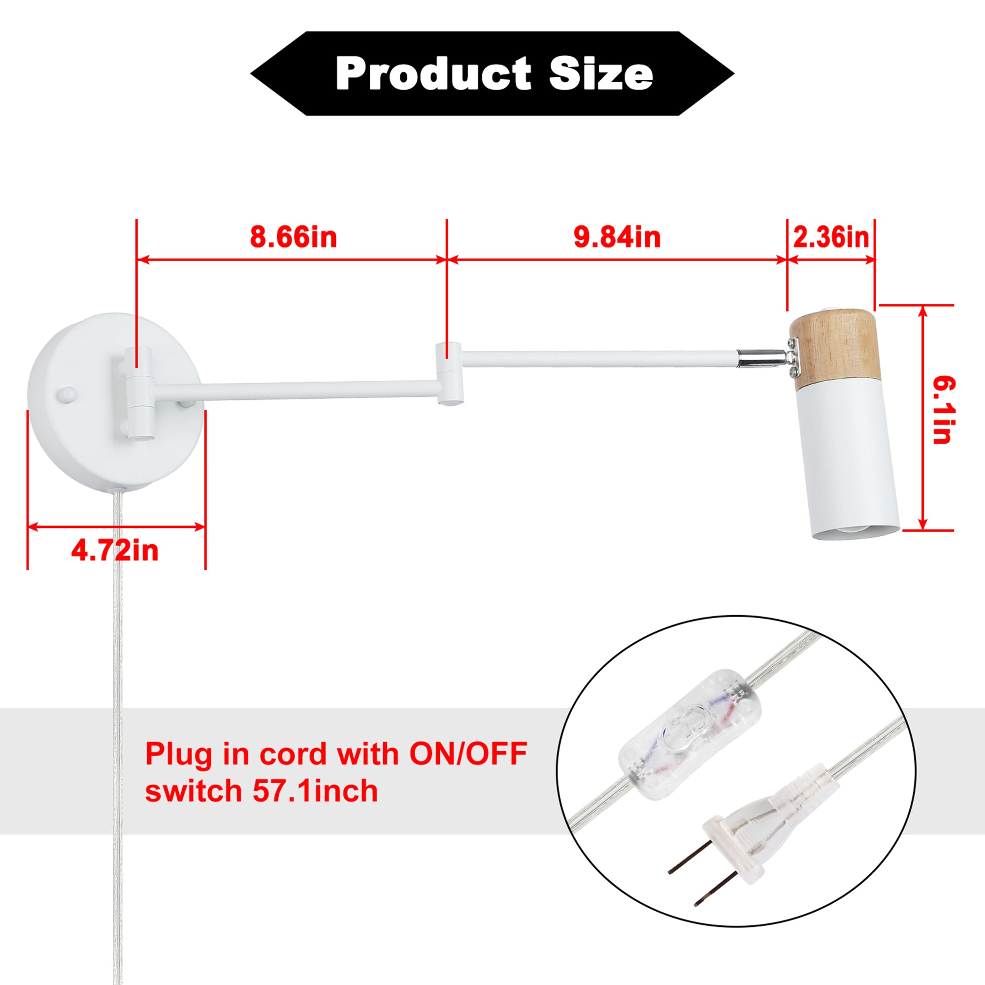 Swing Arm Plug-In Reading Wall Sconce with Wood Accent