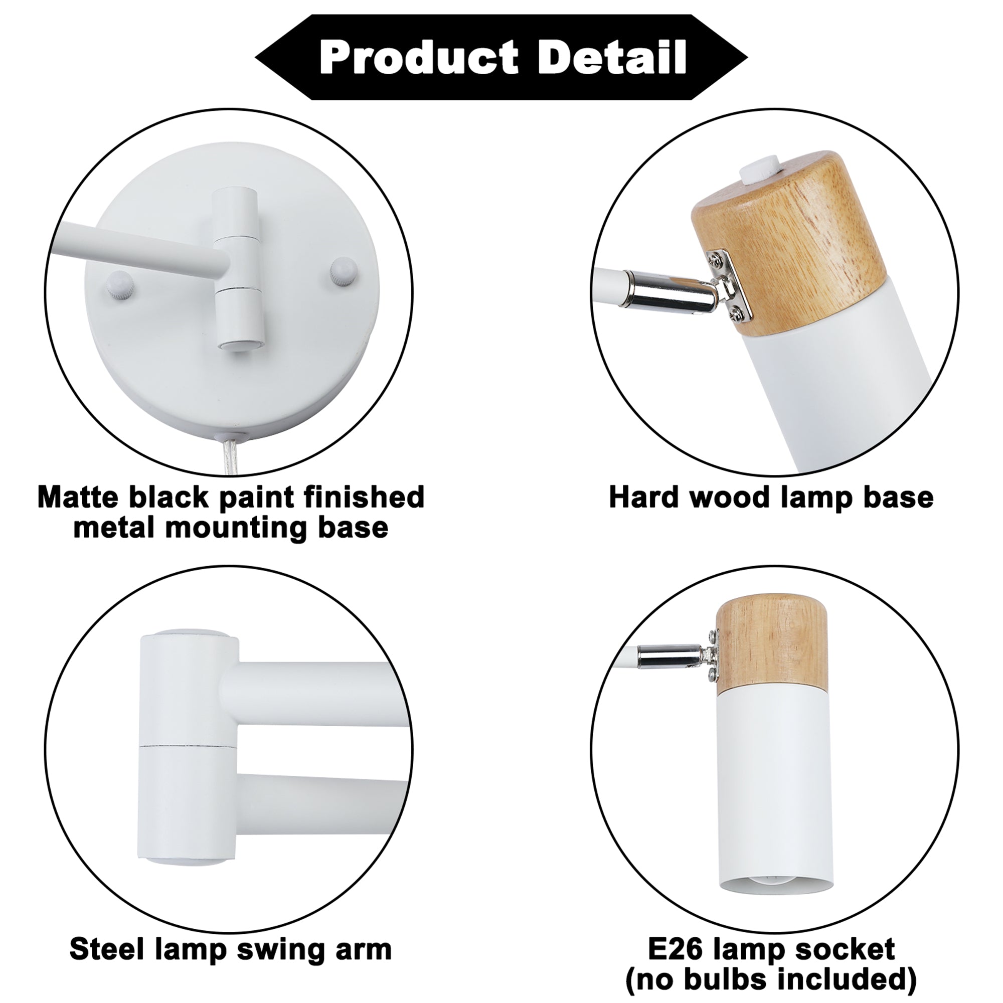 Swing Arm Plug-In Reading Wall Sconce with Wood Accent