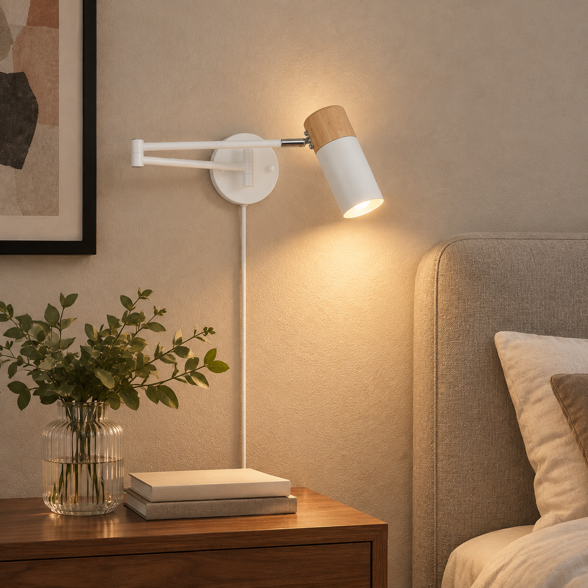 White Articulating Bedside Reading Sconce with Swing Arm
