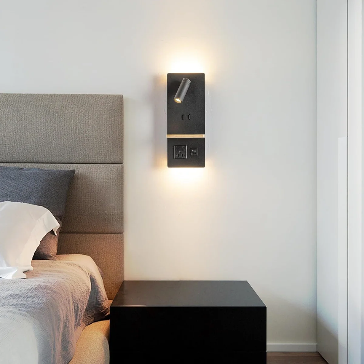 Bedside Shelf Wall Sconce with LED Reading Light, USB-C & Outlet