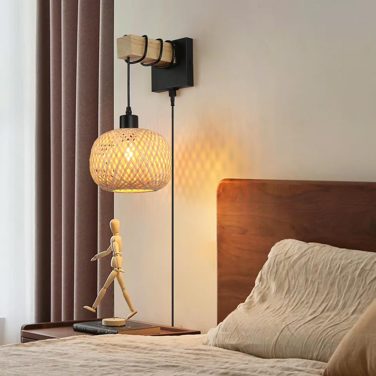 Bamboo Wall Light with E27 socket for Bedroom