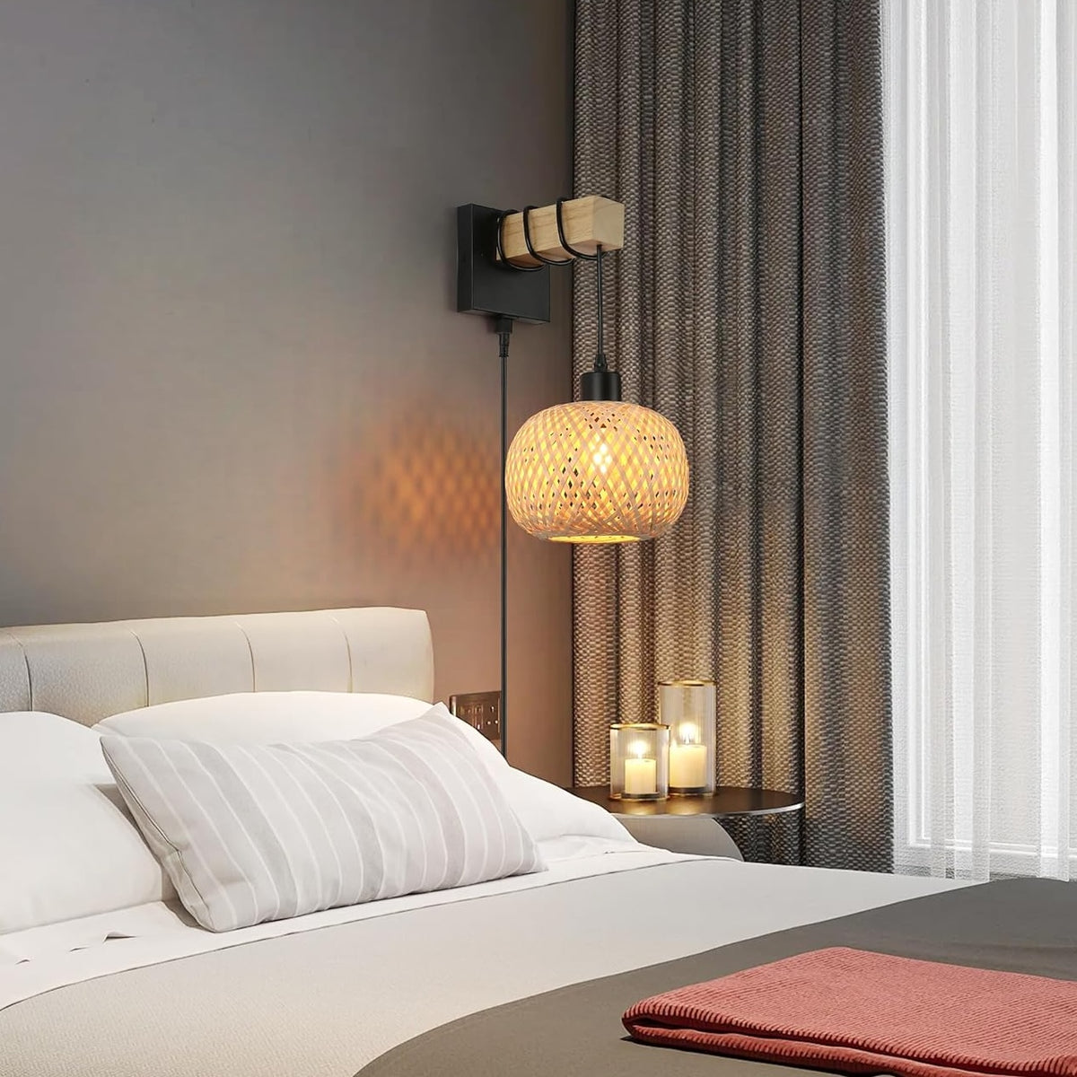 Bamboo Wall Light with E27 socket for Bedroom