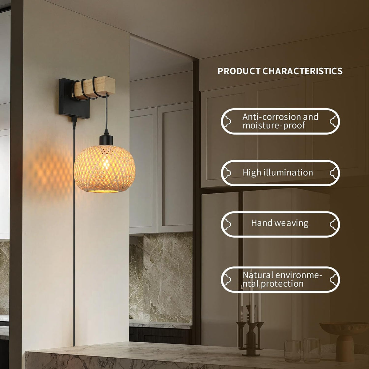 Bamboo Wall Light with E27 socket for Bedroom