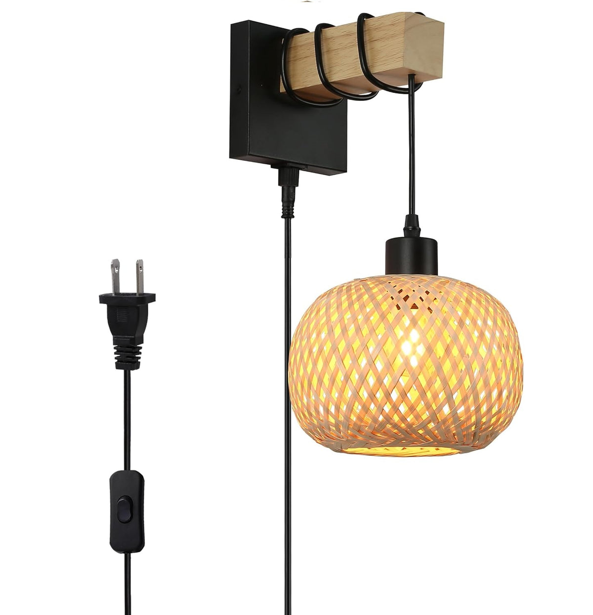 Modern Bedroom Sconce with Handwoven Bamboo Shade