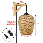 Industrial Woven Bamboo Plug-In Wall Sconce for Bedroom or Café