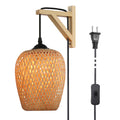 Industrial Woven Bamboo Plug-In Wall Sconce for Bedroom or Café