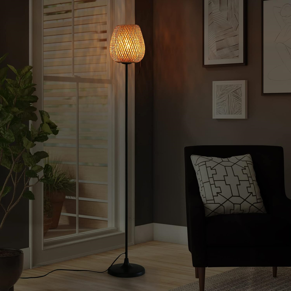 Boho Natural Woven Floor Lamp for Living Room