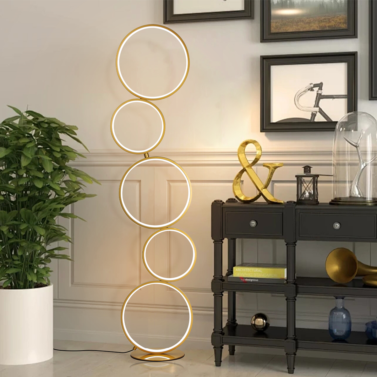 Modern Gold Dimmable LED Ring Floor Lamp for Living Room