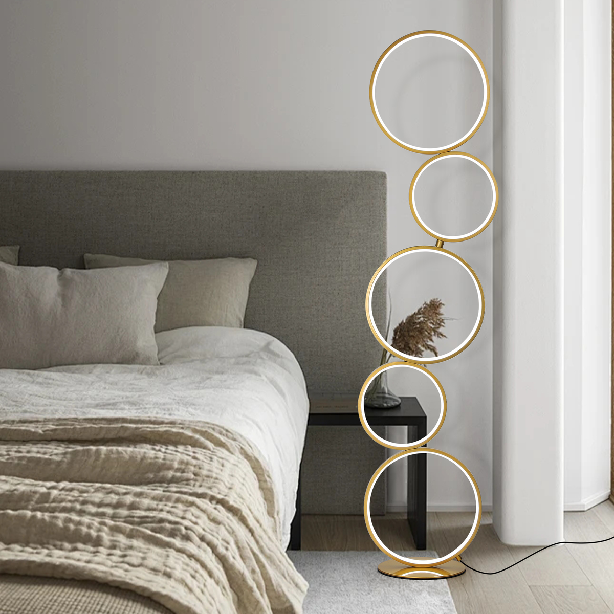 Modern Gold Dimmable LED Ring Floor Lamp for Living Room
