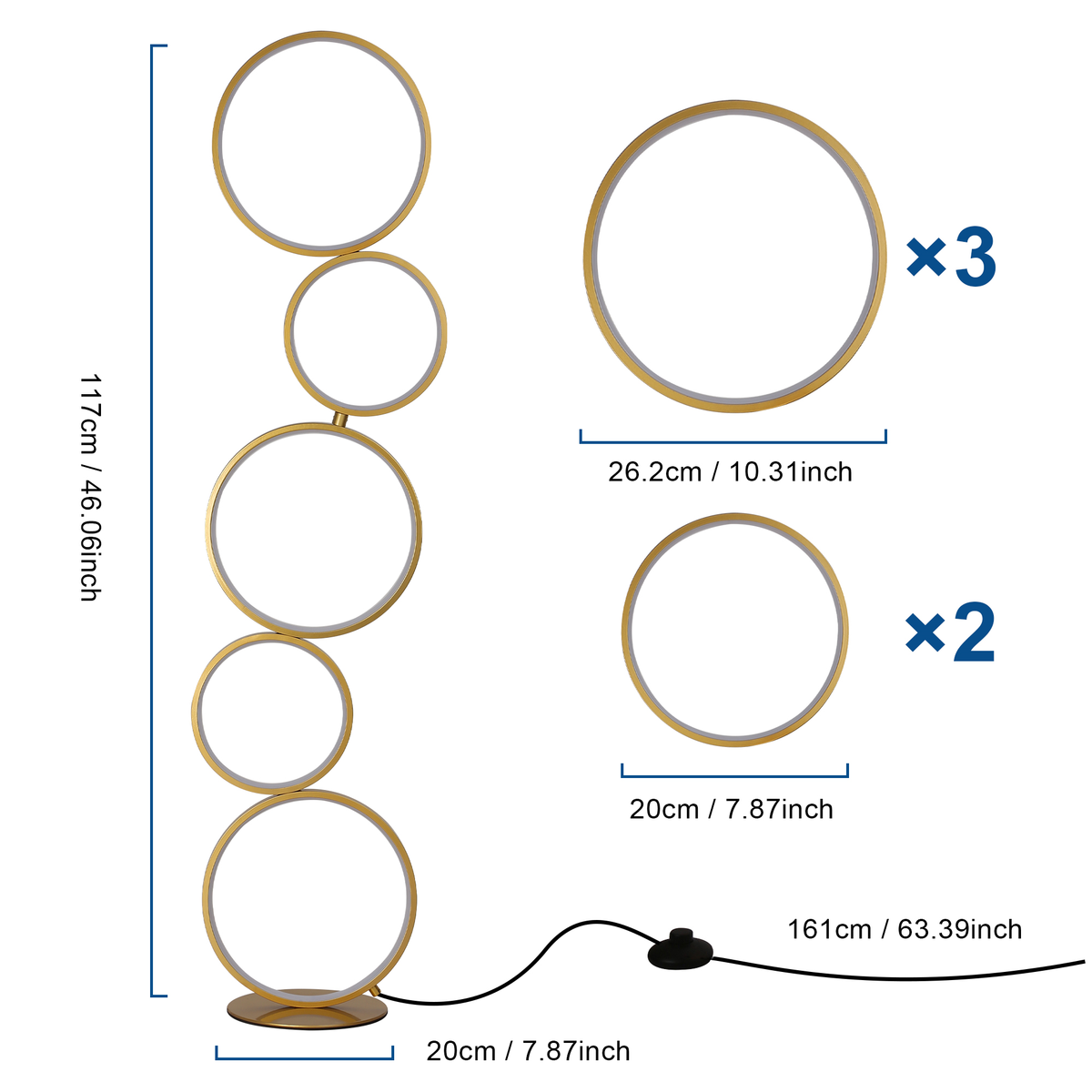 Modern Gold Dimmable LED Ring Floor Lamp for Living Room