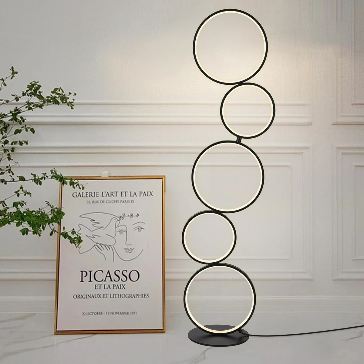 Modern Gold Dimmable LED Ring Floor Lamp for Living Room