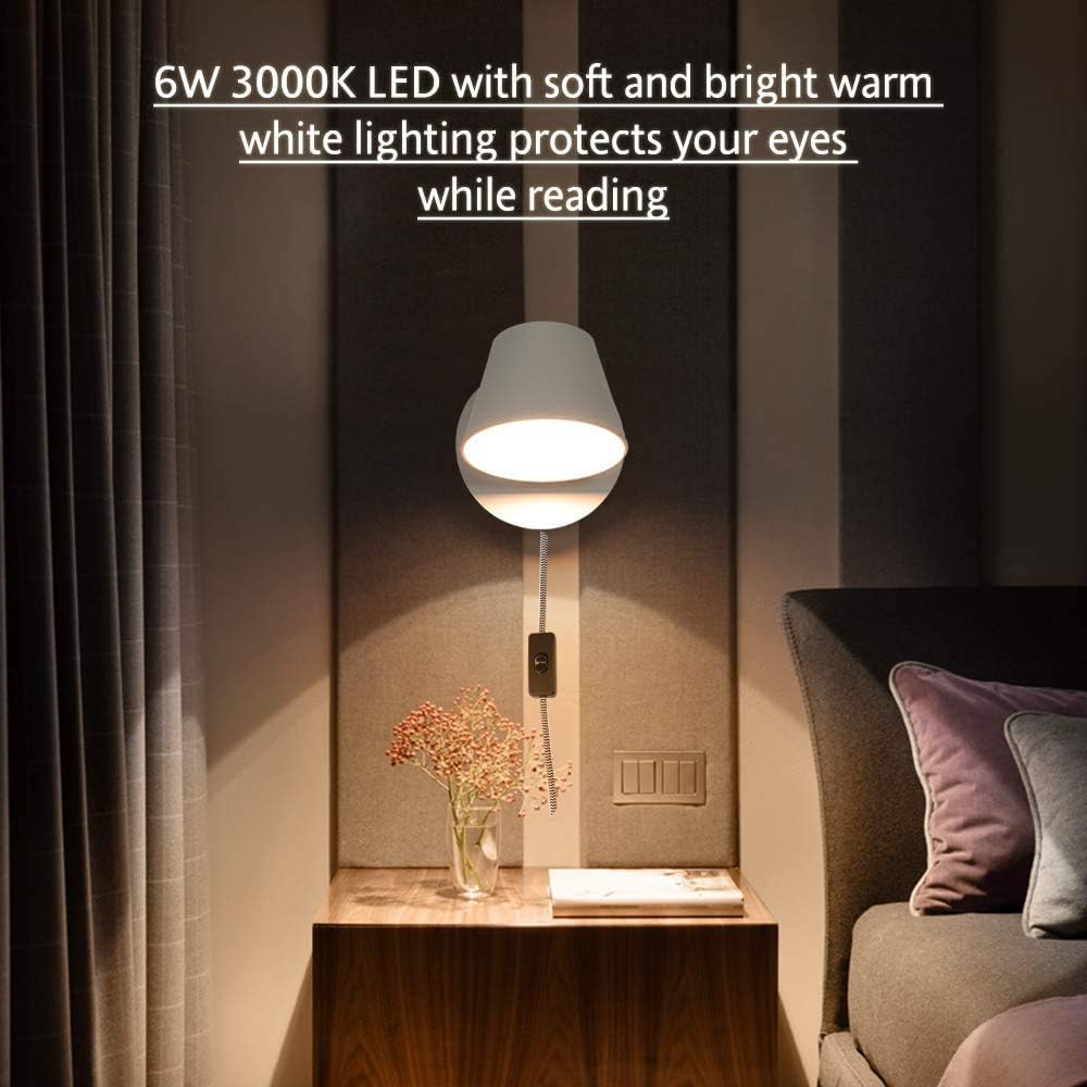 White Plug-In Bedside Reading Wall Sconce