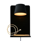 Black Plug-In LED Wall Sconce with Shelf and USB Port for Bedroom