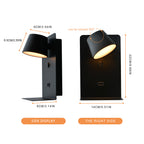 Black Plug-In LED Wall Sconce with Shelf and USB Port for Bedroom