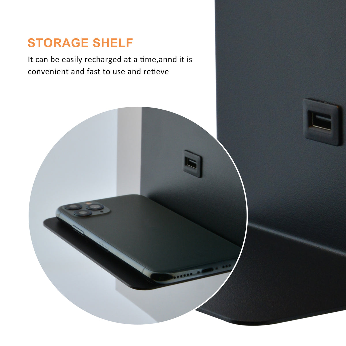 Black Plug-In LED Wall Sconce with Shelf and USB Port for Bedroom