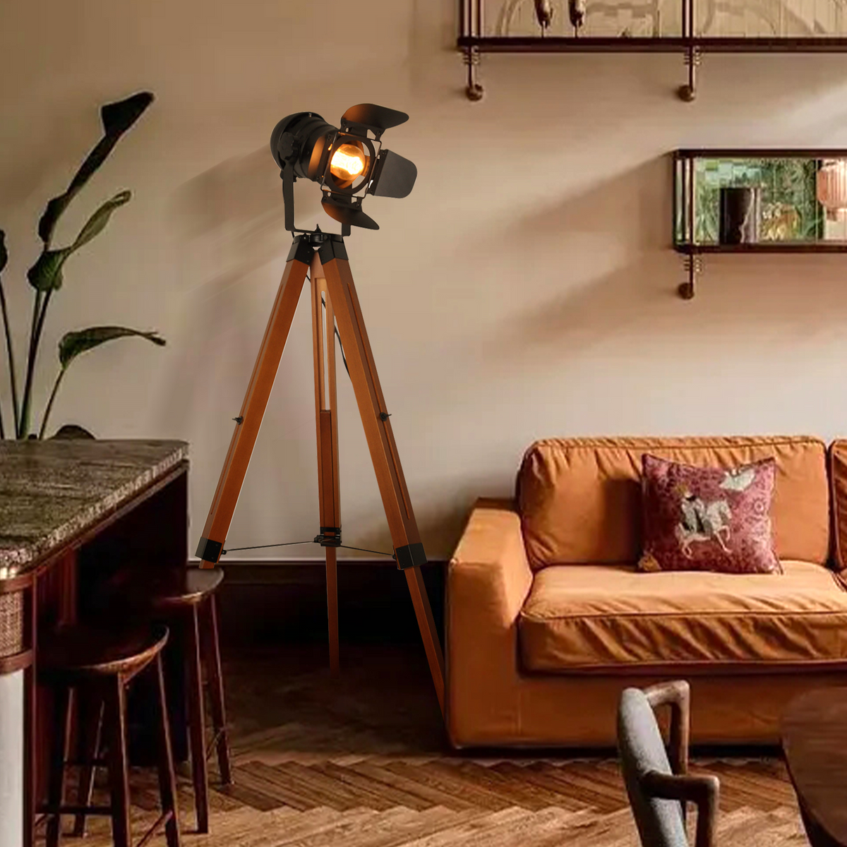 Adjustable Industrial Tripod Floor Lamp for Living Room