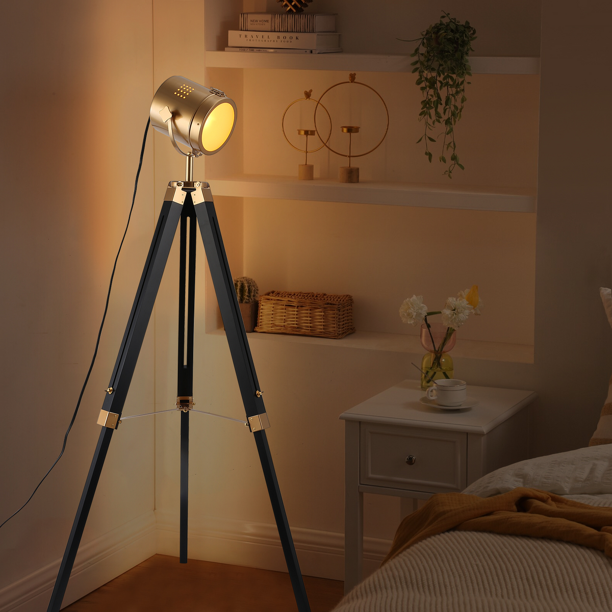 Industrial Gold Metal Floor Light for Living Room