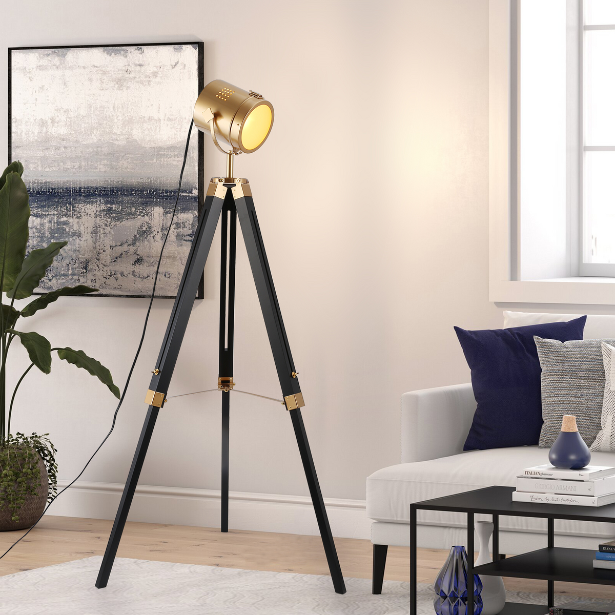 Industrial Gold Metal Floor Light for Living Room
