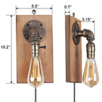Industrial Single Wall Sconce with Wood Backplate