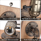 Industrial Single Wall Sconce with Wood Backplate