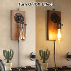 Industrial Single Wall Sconce with Wood Backplate