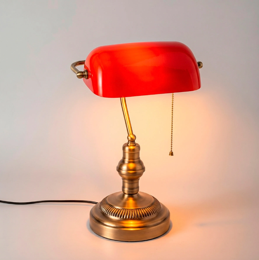 E27 Green Banker's Desk Lamp with Pull Chain